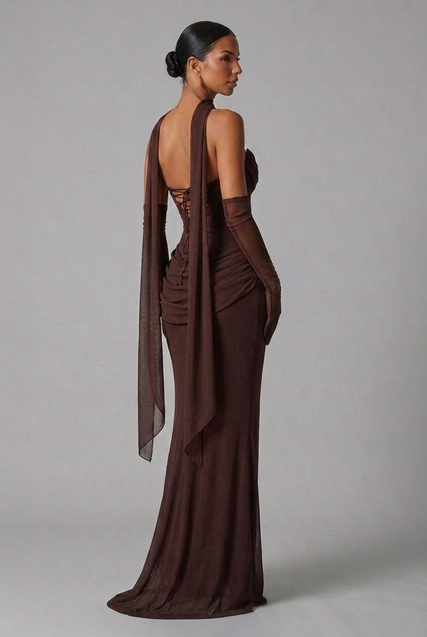 Strapless Cowl Neck Draped Column Maxi Dress for Women - View 3