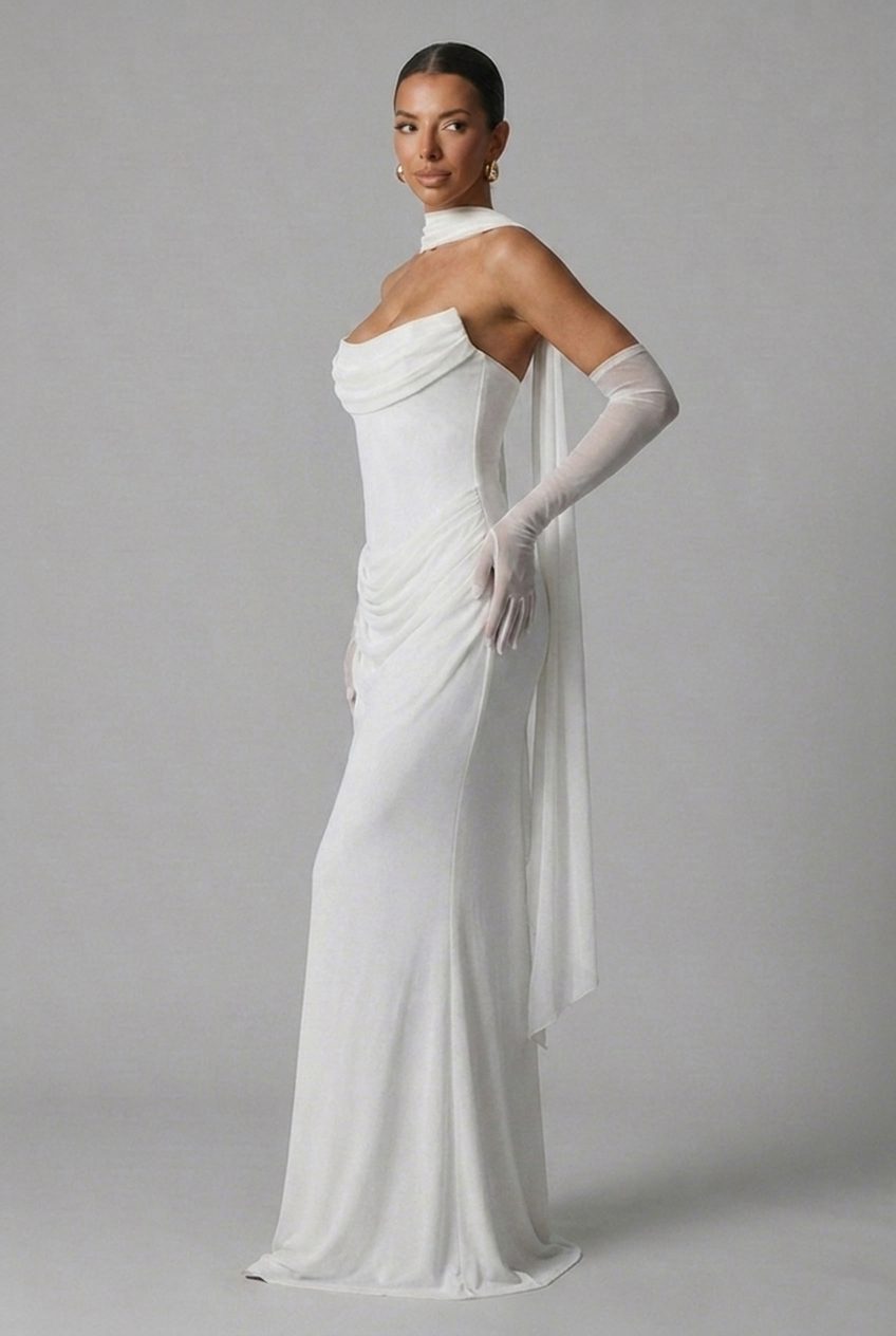 Strapless Cowl Neck Draped Column Maxi Dress for Women - View 5