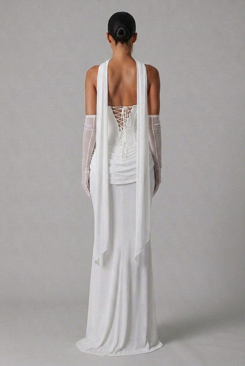 Strapless Cowl Neck Draped Column Maxi Dress for Women - View 6