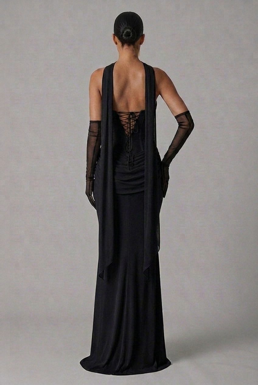 Strapless Cowl Neck Draped Column Maxi Dress for Women - View 9