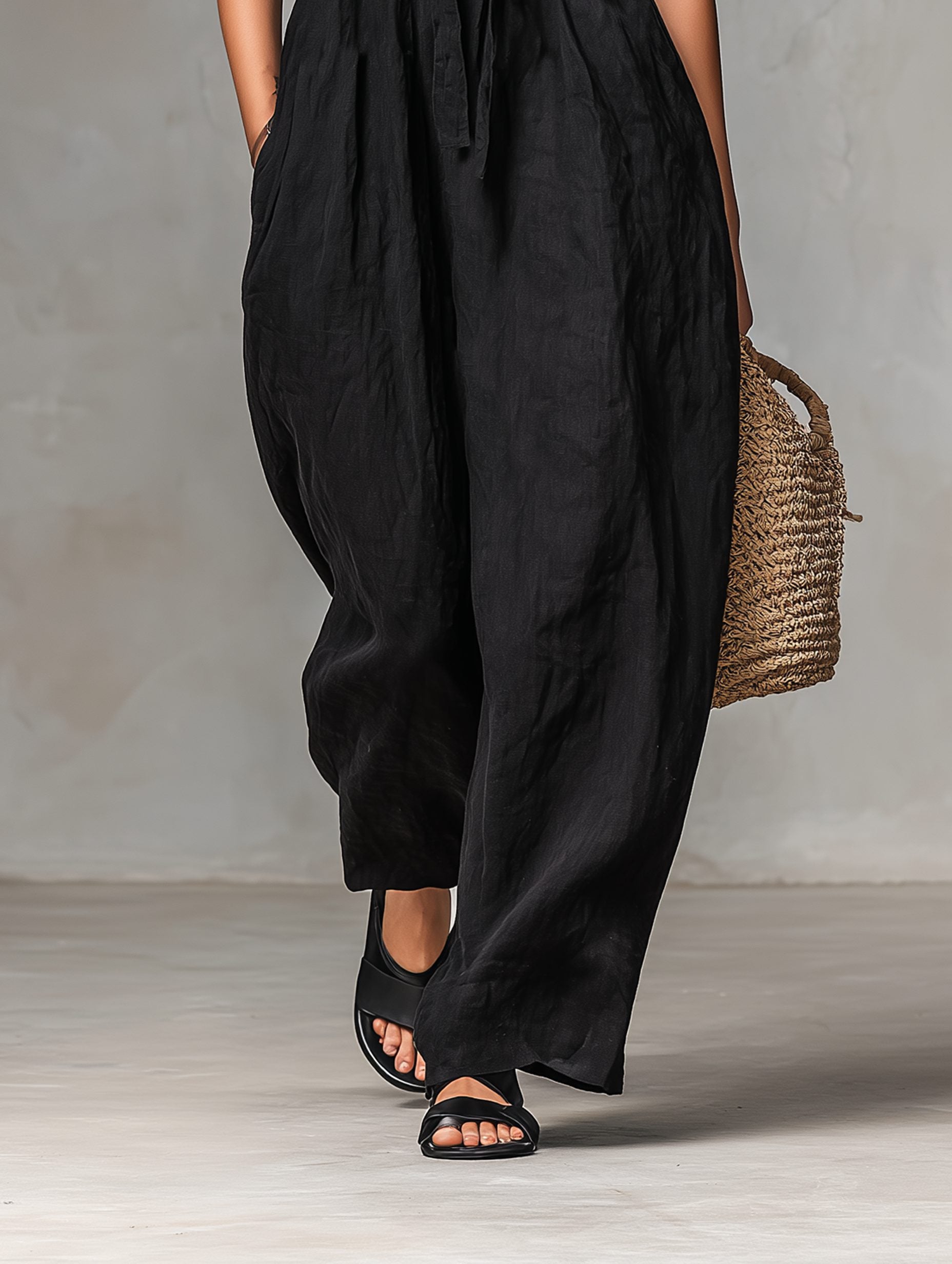 Strapless Linen-Blend Maxi Jumpsuit with Tie Waist for Women - View 5
