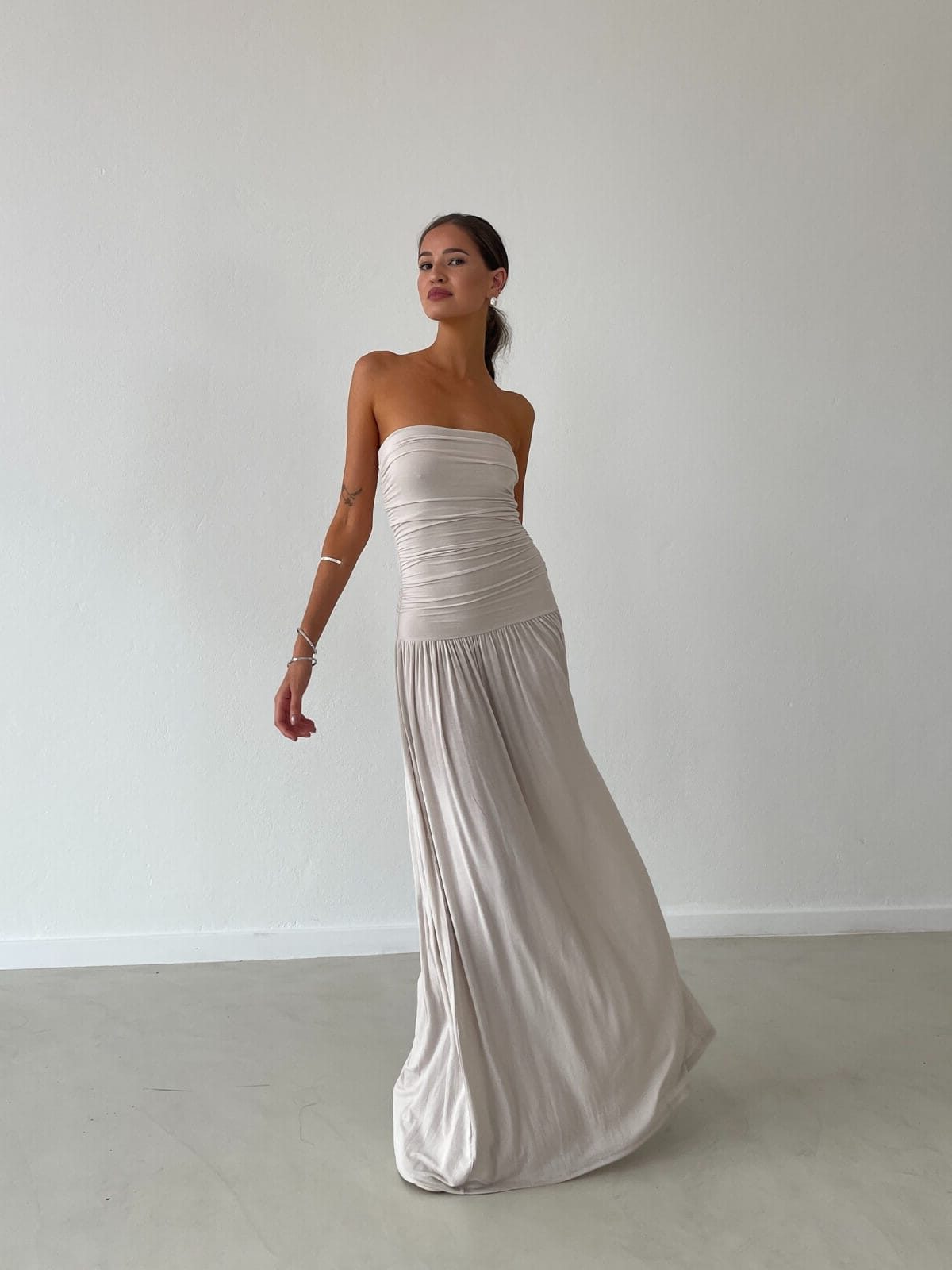 Strapless Maxi Dress for Women - Avorio