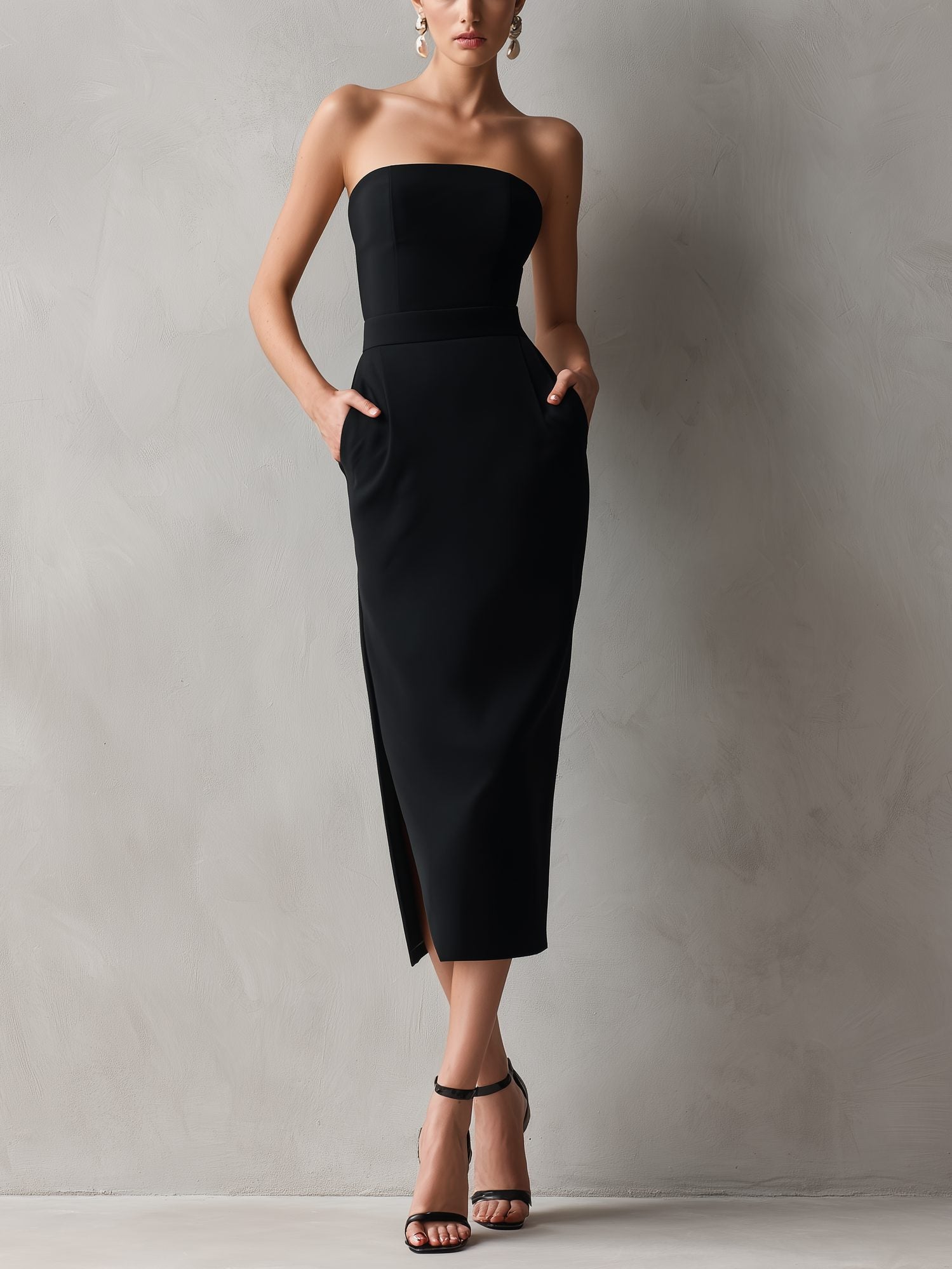 Strapless Midi Dress with Pockets for Women