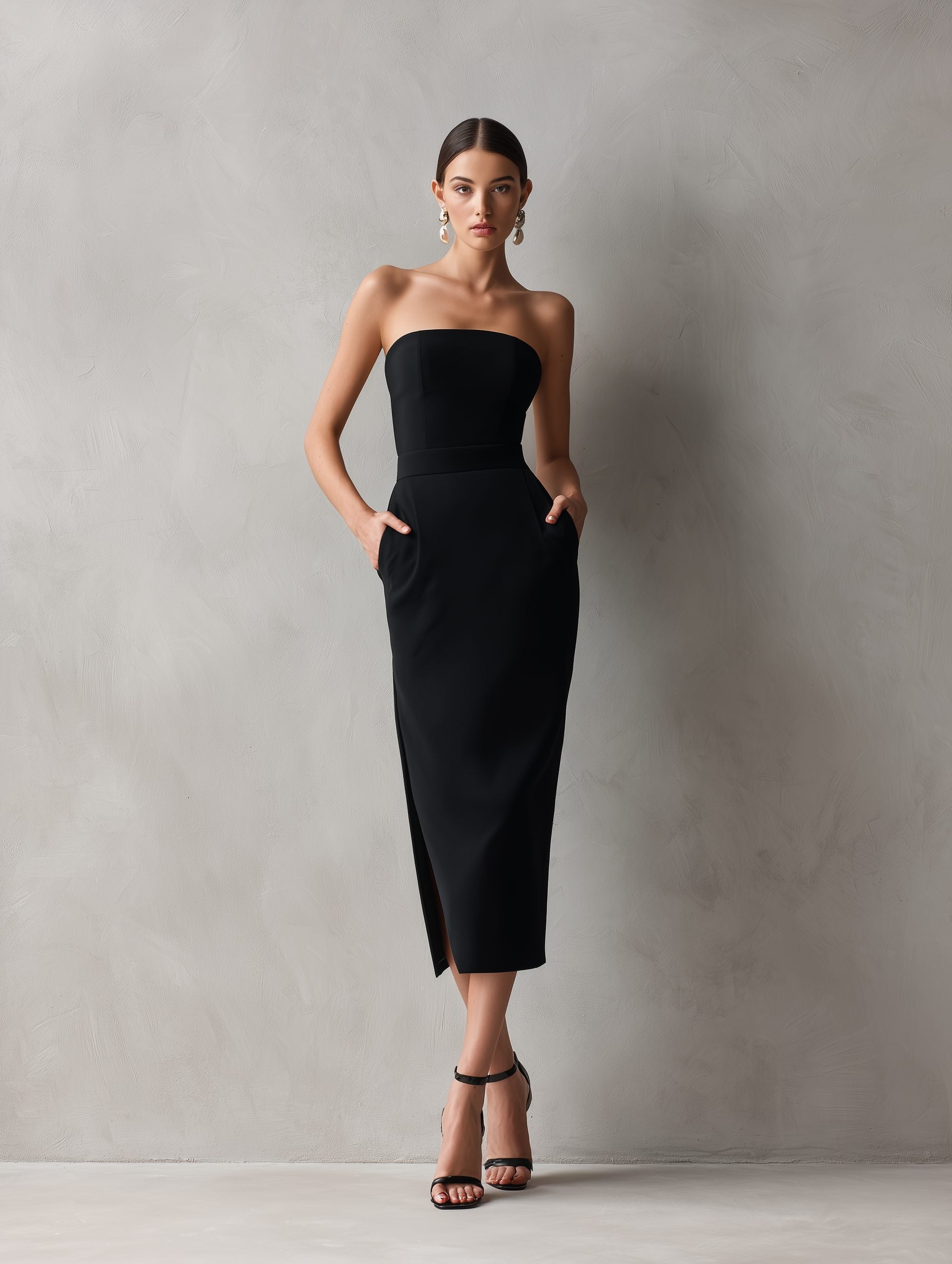Strapless Midi Dress with Pockets for Women - View 3