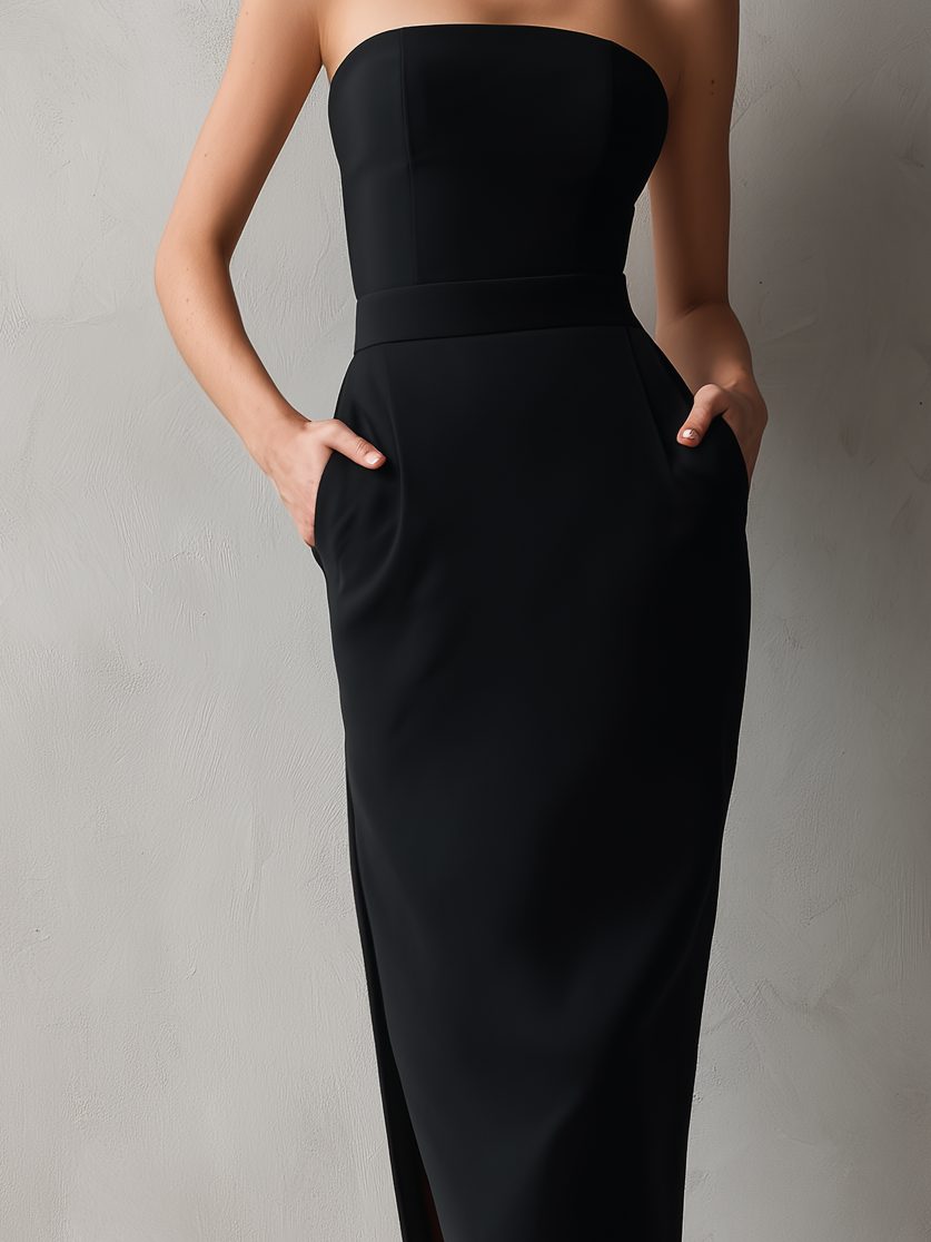 Strapless Midi Dress with Pockets for Women - View 4