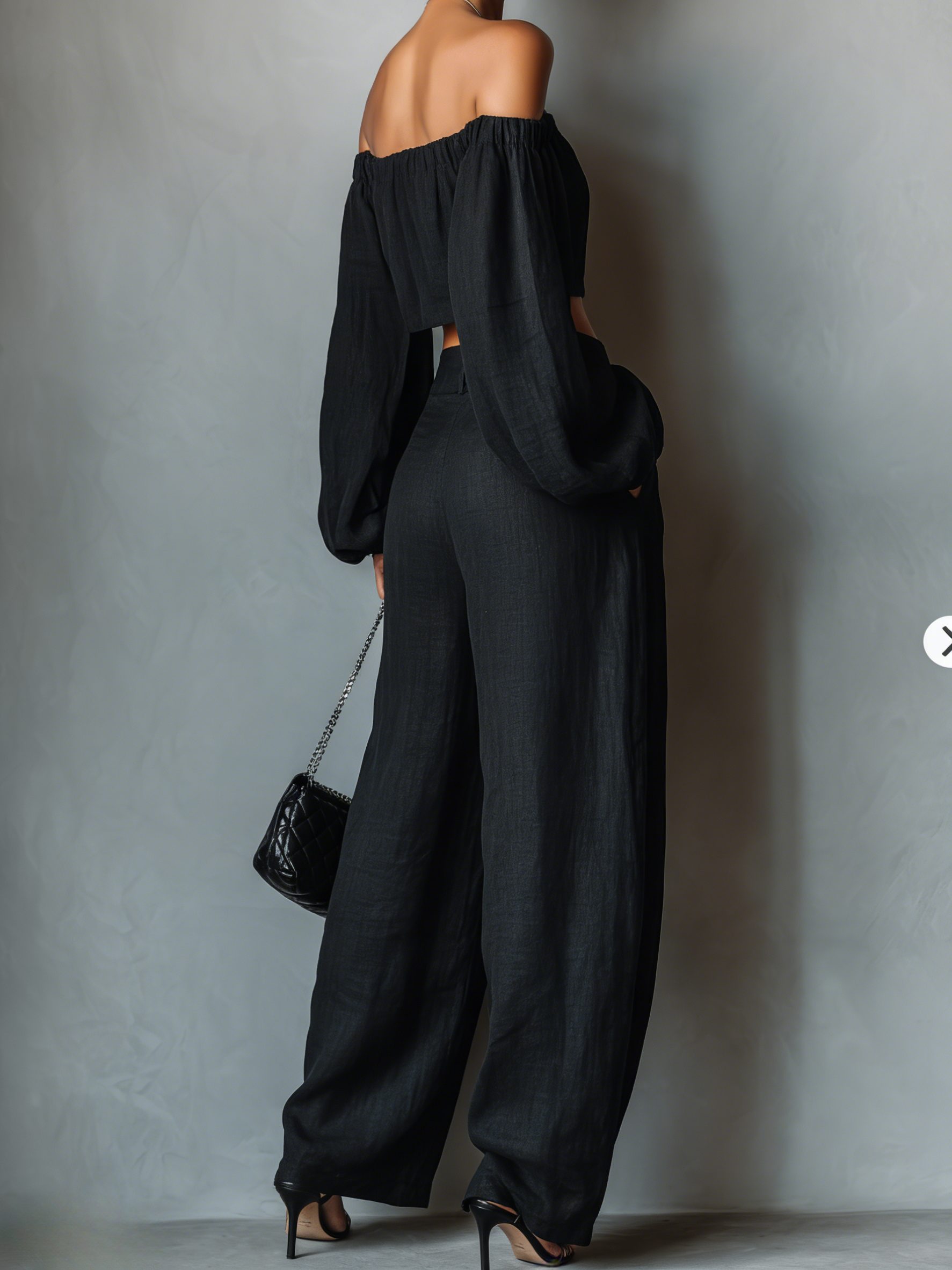Strapless Off-Shoulder Linen Wide-Leg Pants Set for Women - View 2
