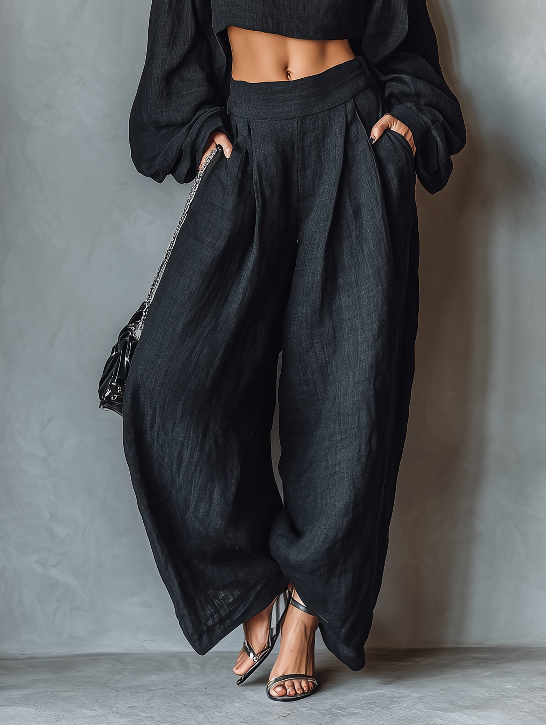 Strapless Off-Shoulder Linen Wide-Leg Pants Set for Women - View 4