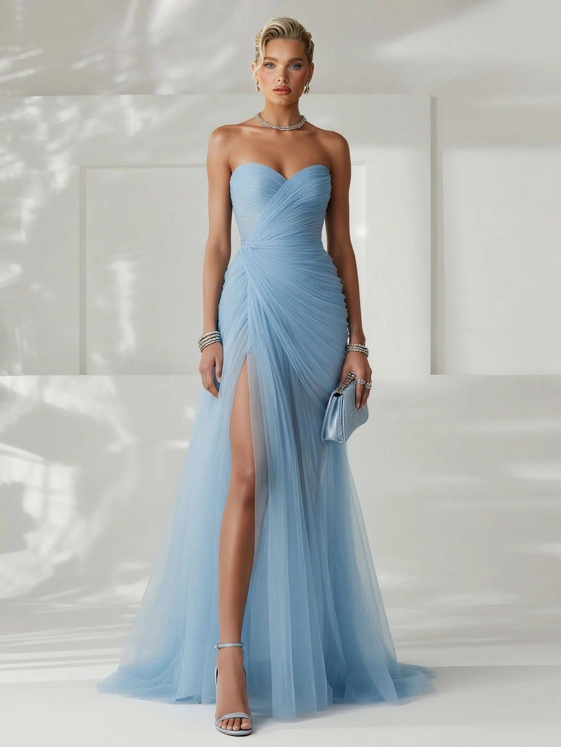 Strapless Pleated Wedding Guest Maxi Dress for Women