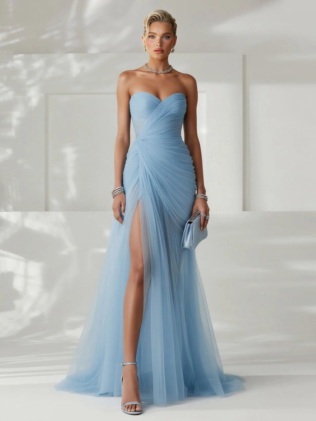 Strapless Pleated Wedding Guest Maxi Dress for Women