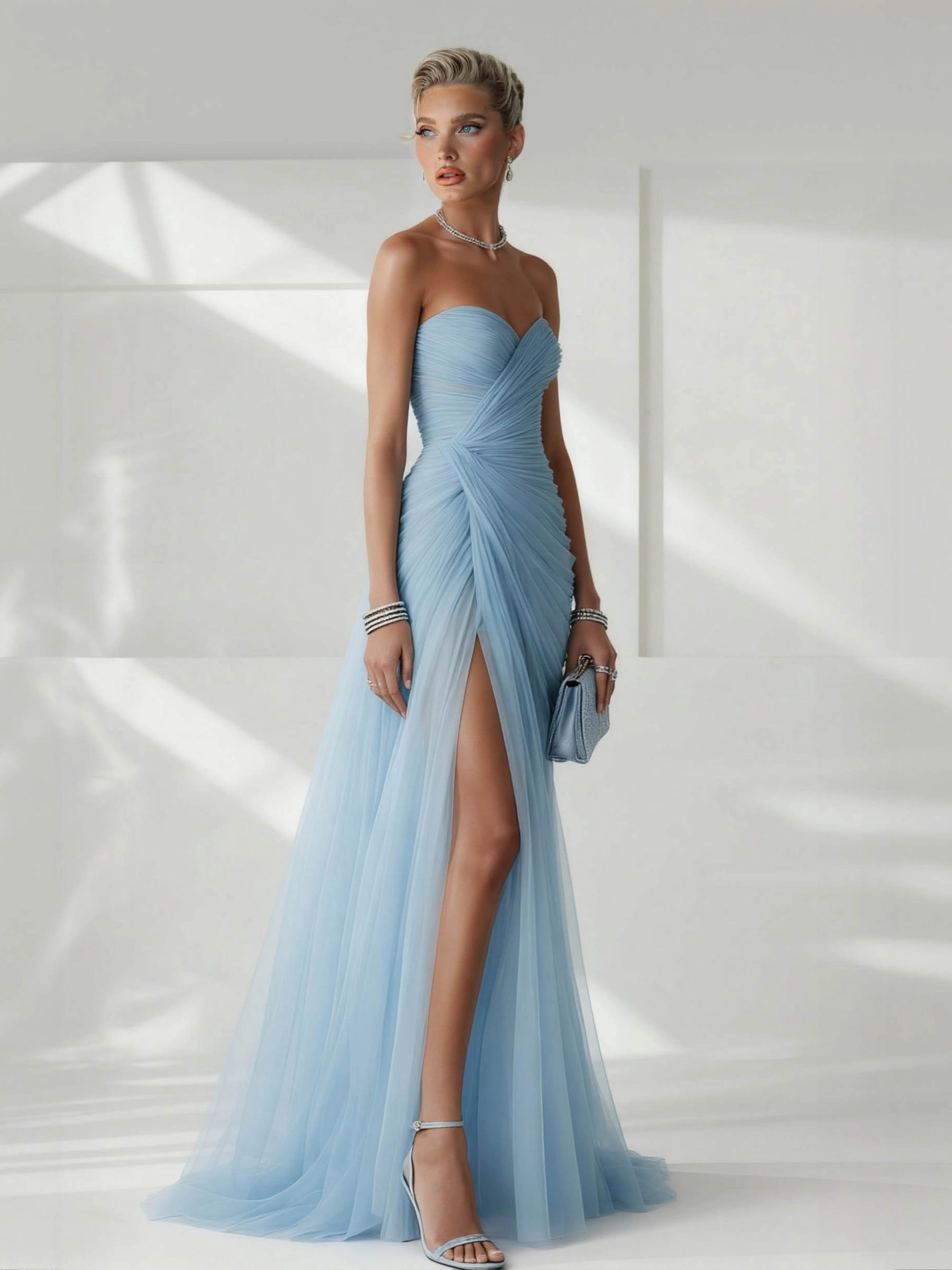 Strapless Pleated Wedding Guest Maxi Dress for Women - View 6