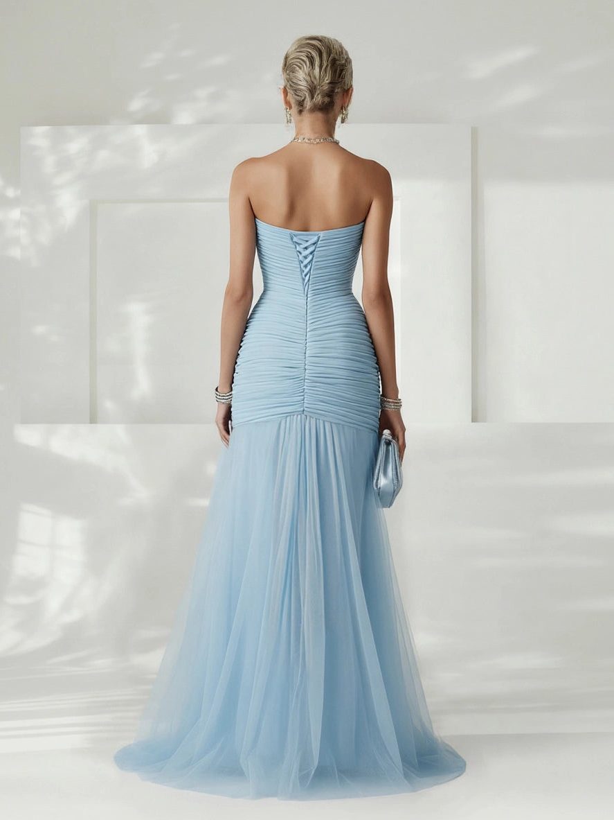 Strapless Pleated Wedding Guest Maxi Dress for Women - View 7