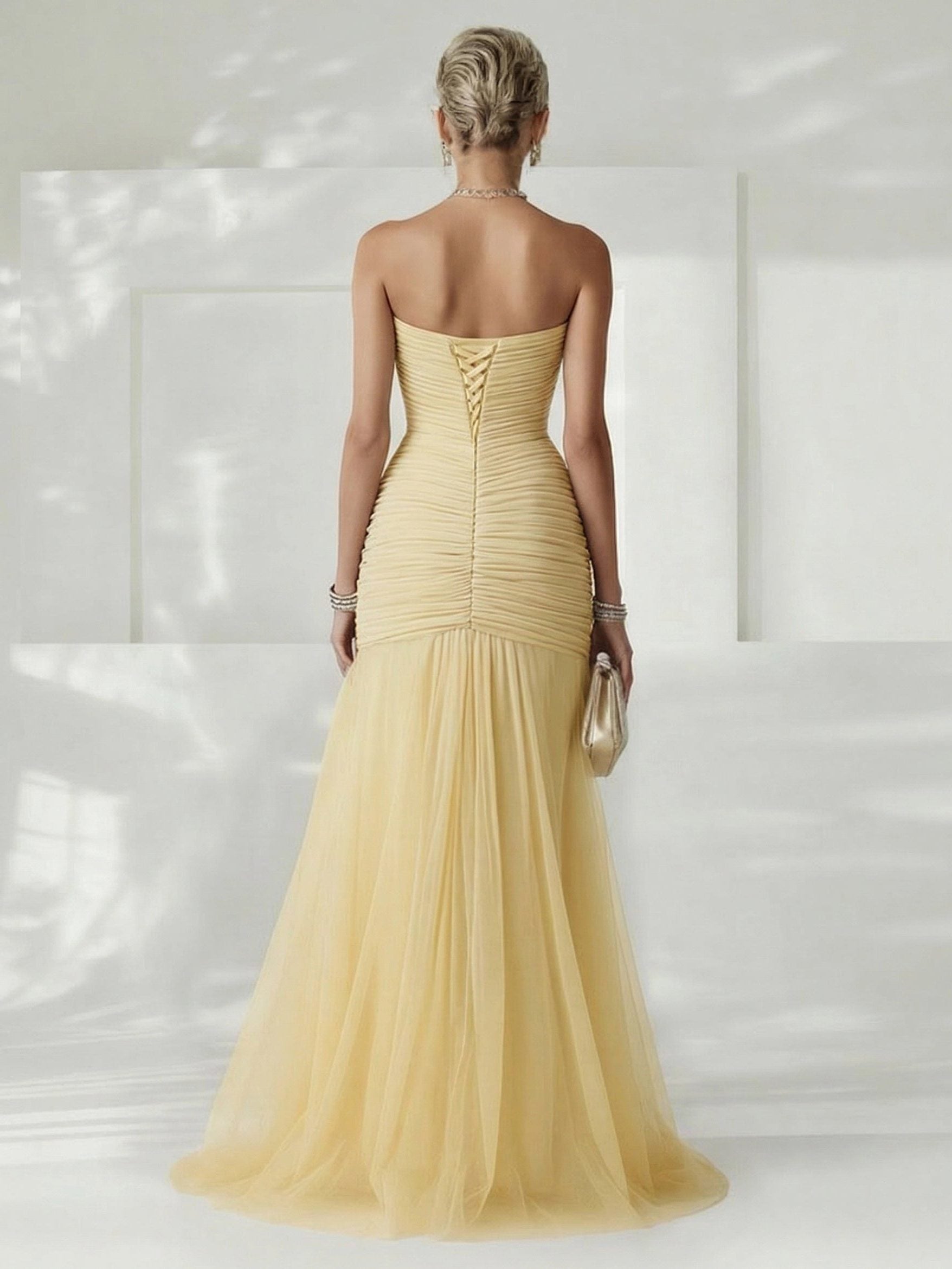 Strapless Pleated Wedding Guest Maxi Dress for Women - View 8