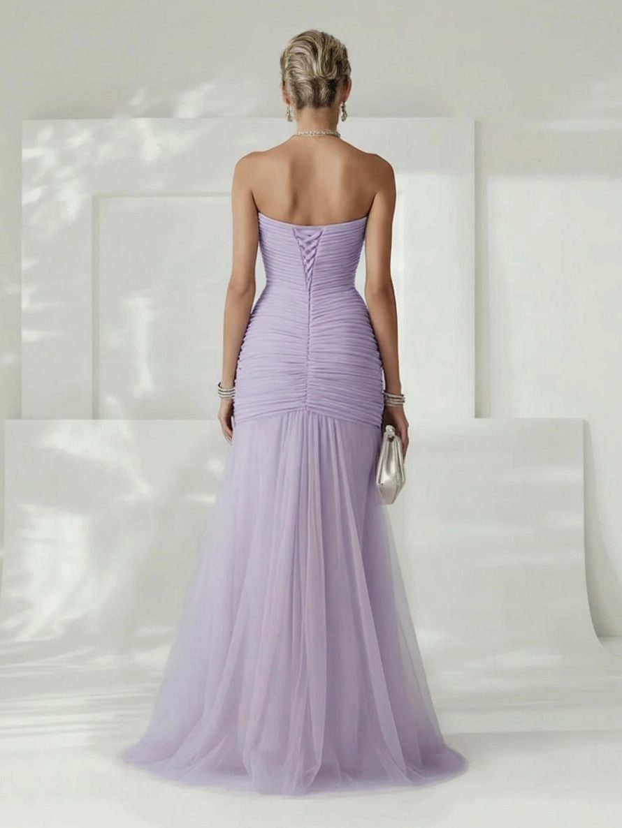Strapless Pleated Wedding Guest Maxi Dress for Women - View 9