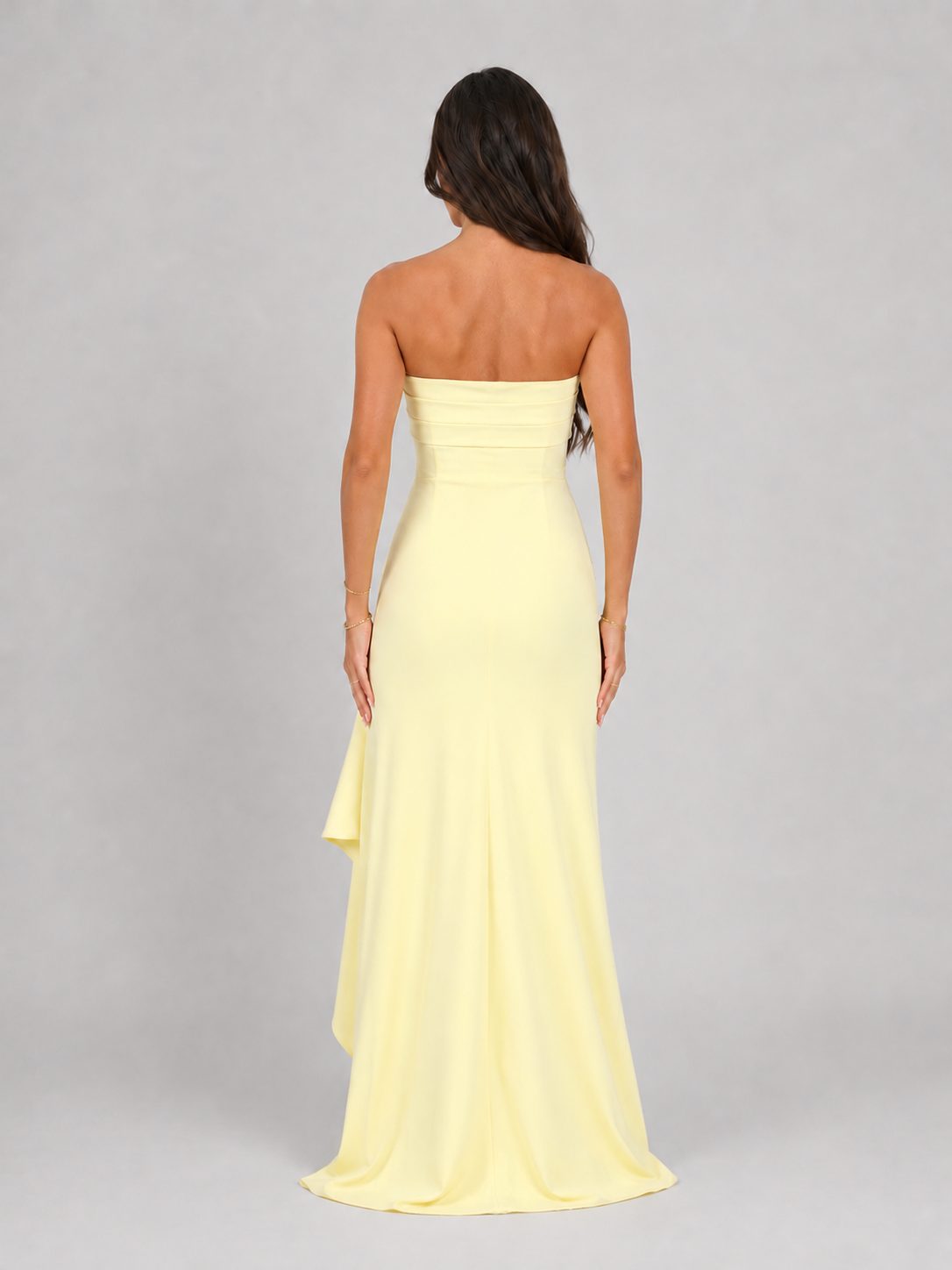 Strapless Ruched Maxi Dress with Thigh Split for Women - View 2