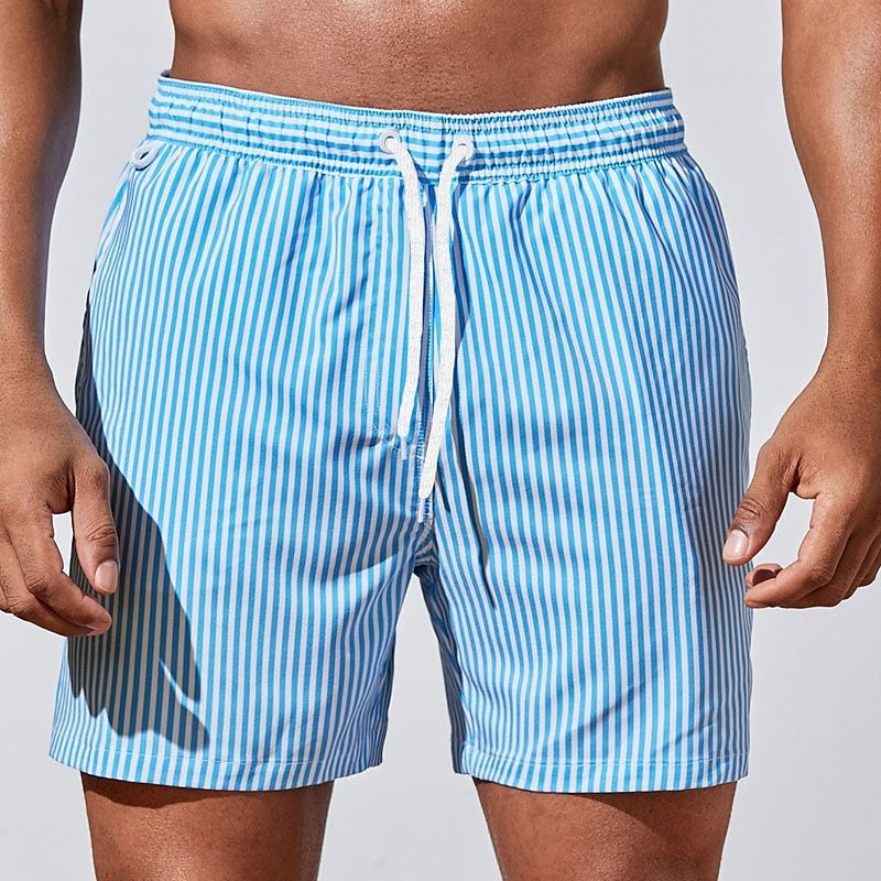 Striped Drawstring Swim Shorts for Men - Light Blue