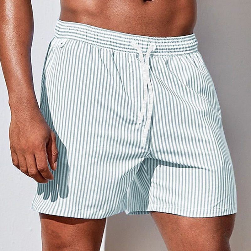 Striped Drawstring Swim Shorts for Men - Light Green