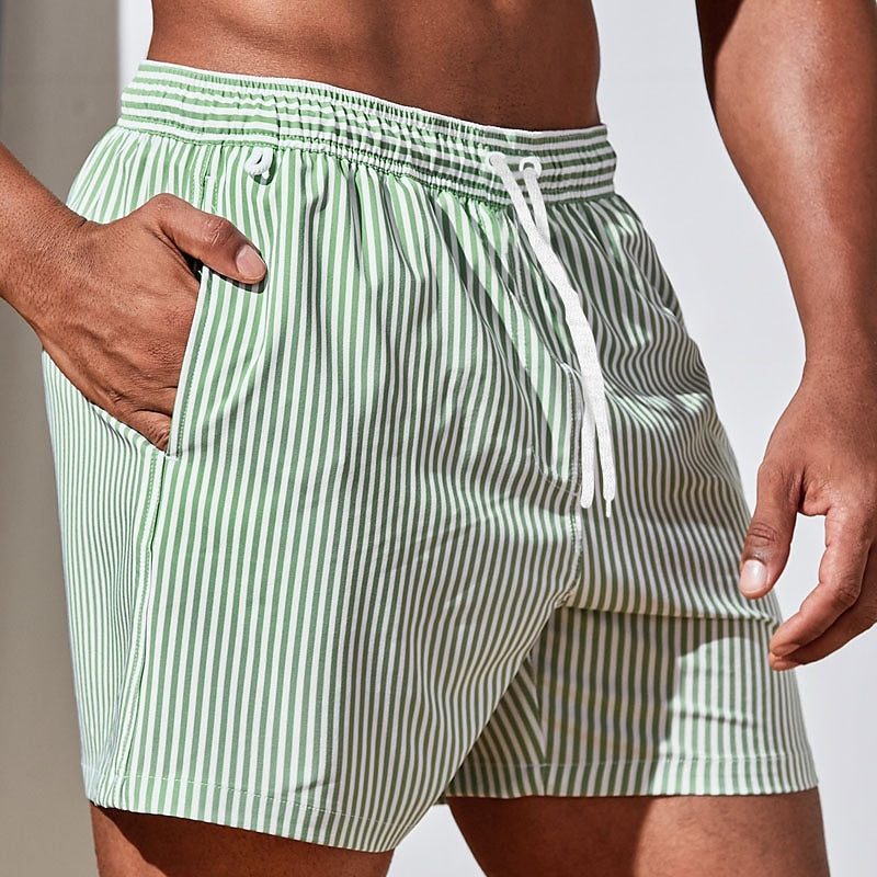 Striped Drawstring Swim Shorts for Men - Green