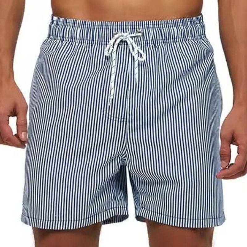 Striped Drawstring Swim Shorts for Men - Grey