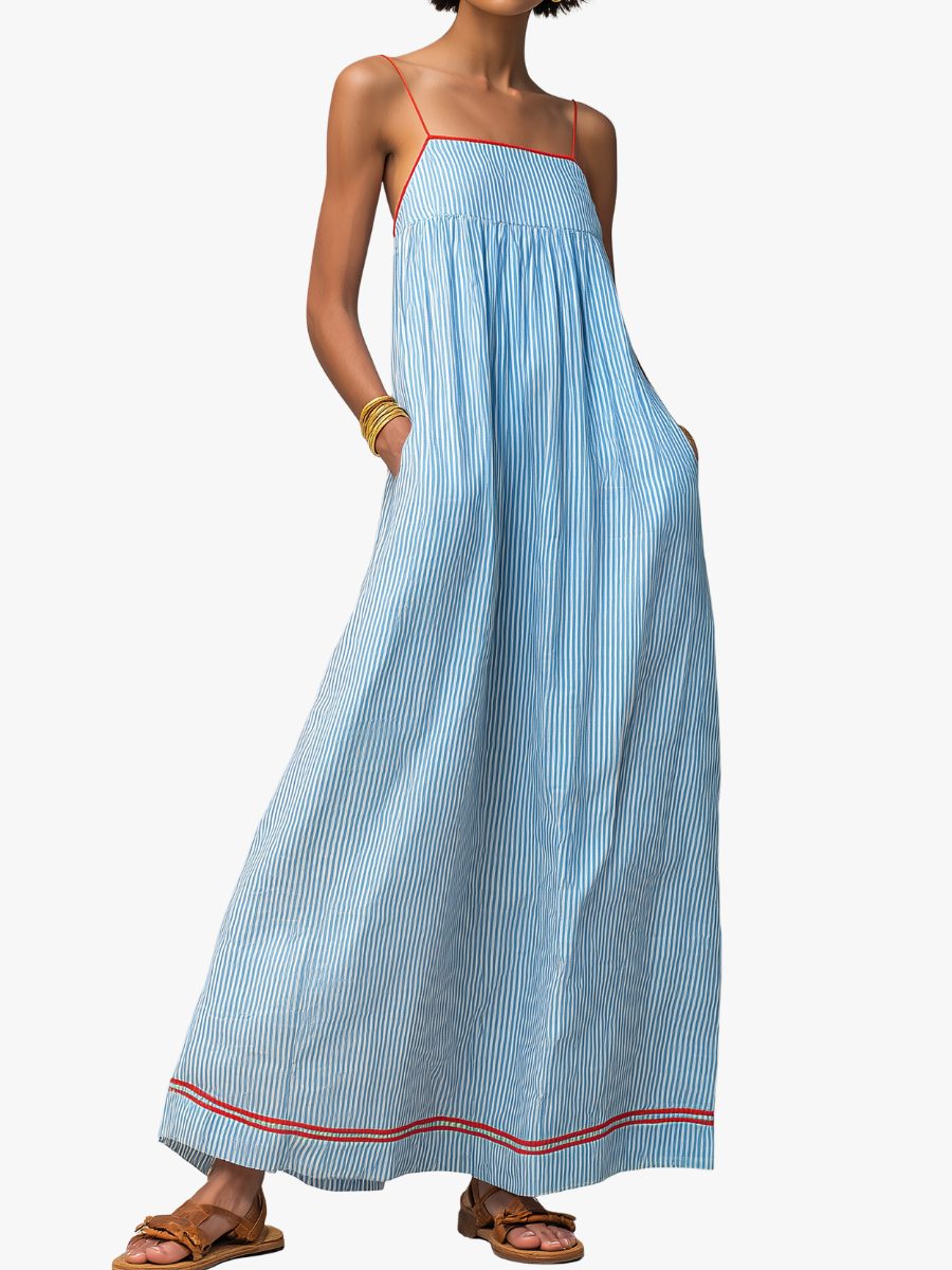 Striped Maxi Dress with Pockets for Women