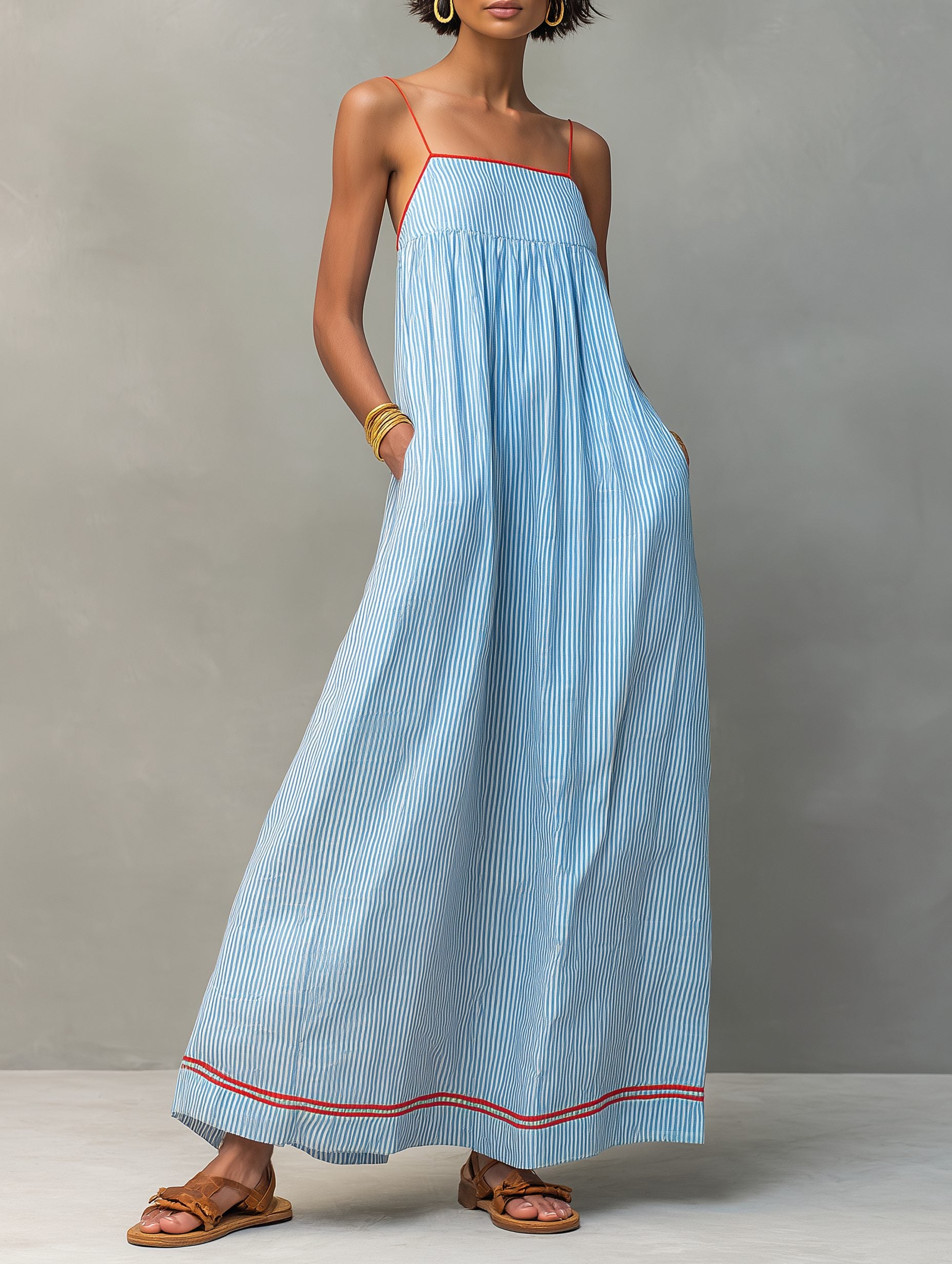 Striped Maxi Dress with Pockets for Women - View 10