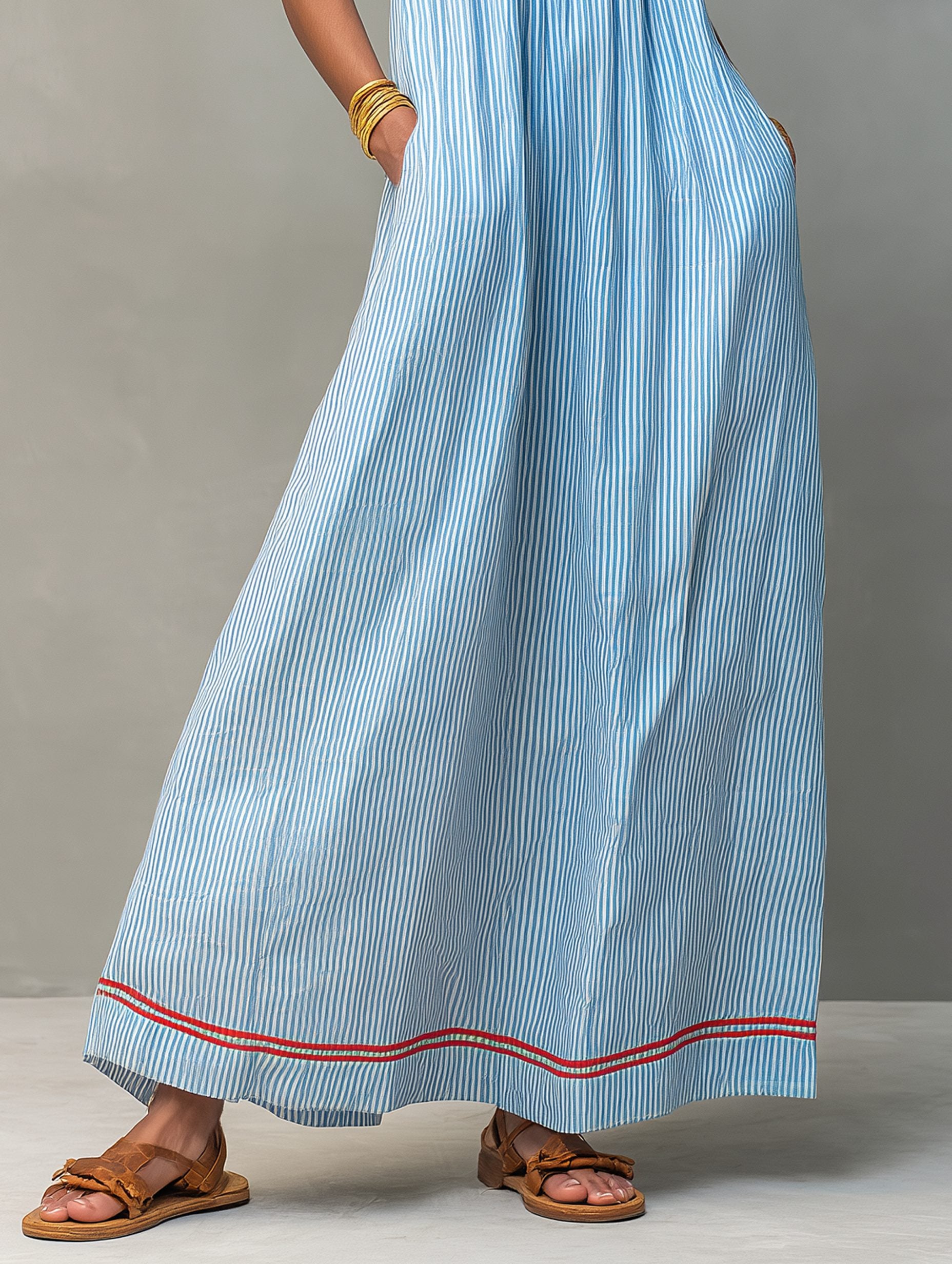 Striped Maxi Dress with Pockets for Women - View 11