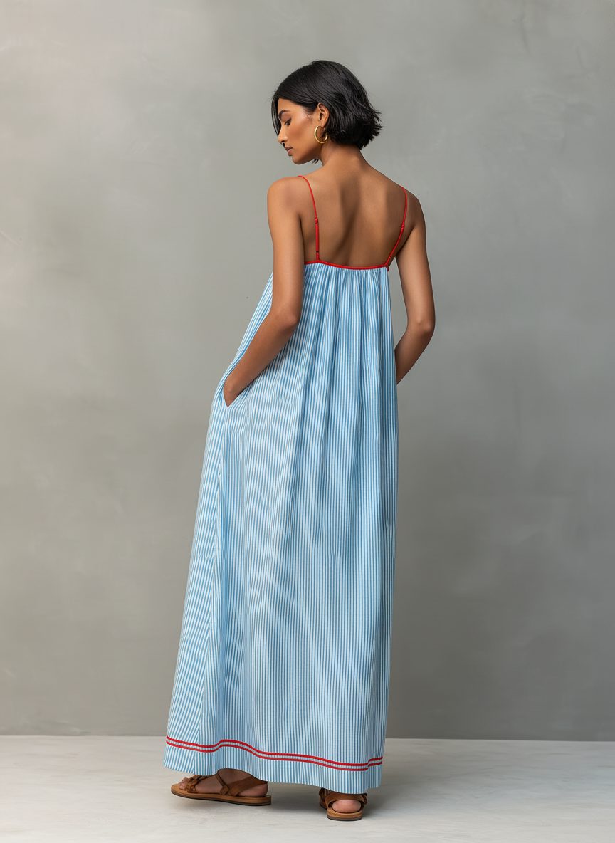 Striped Maxi Dress with Pockets for Women - View 7
