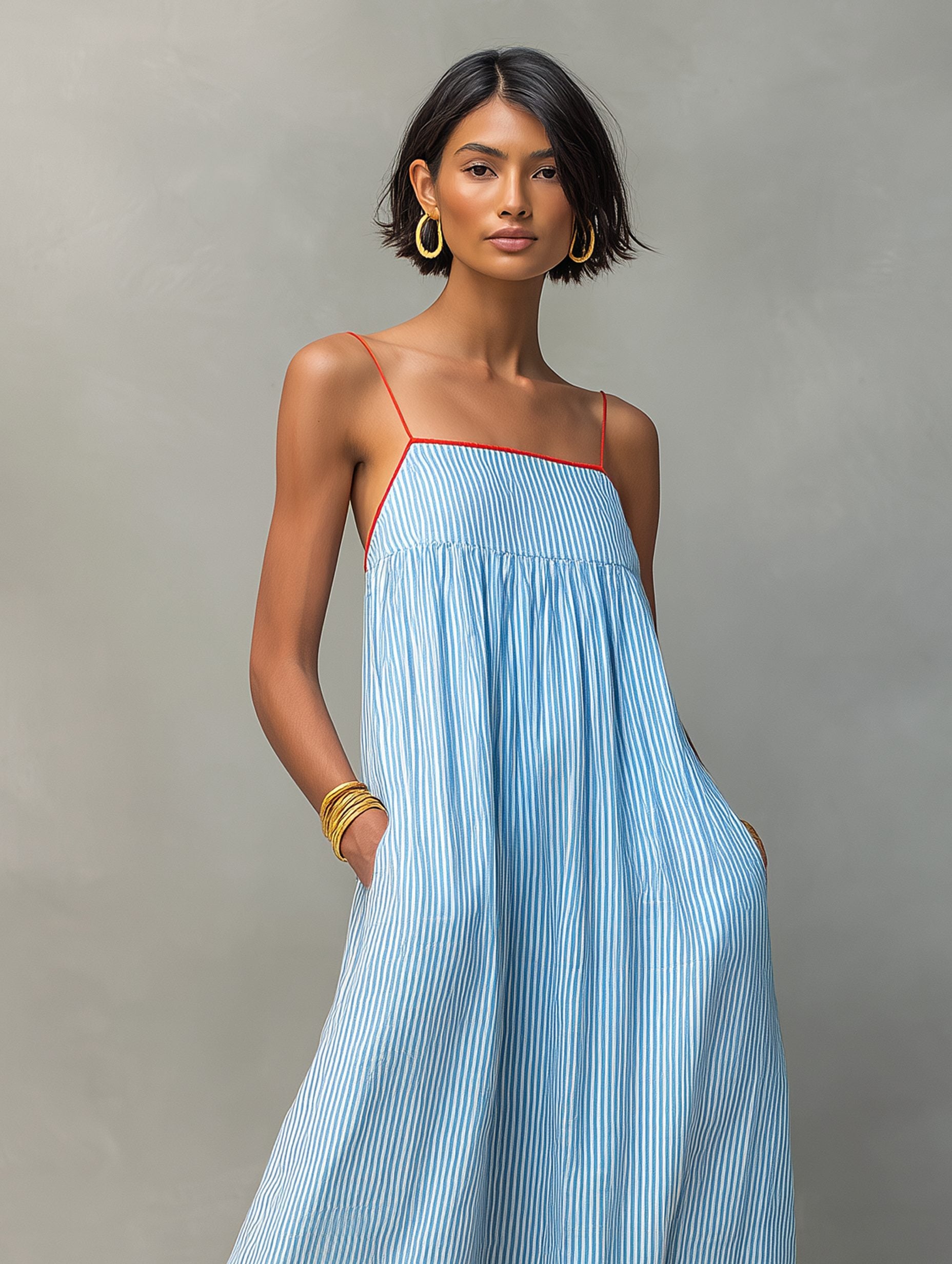 Striped Maxi Dress with Pockets for Women - View 9
