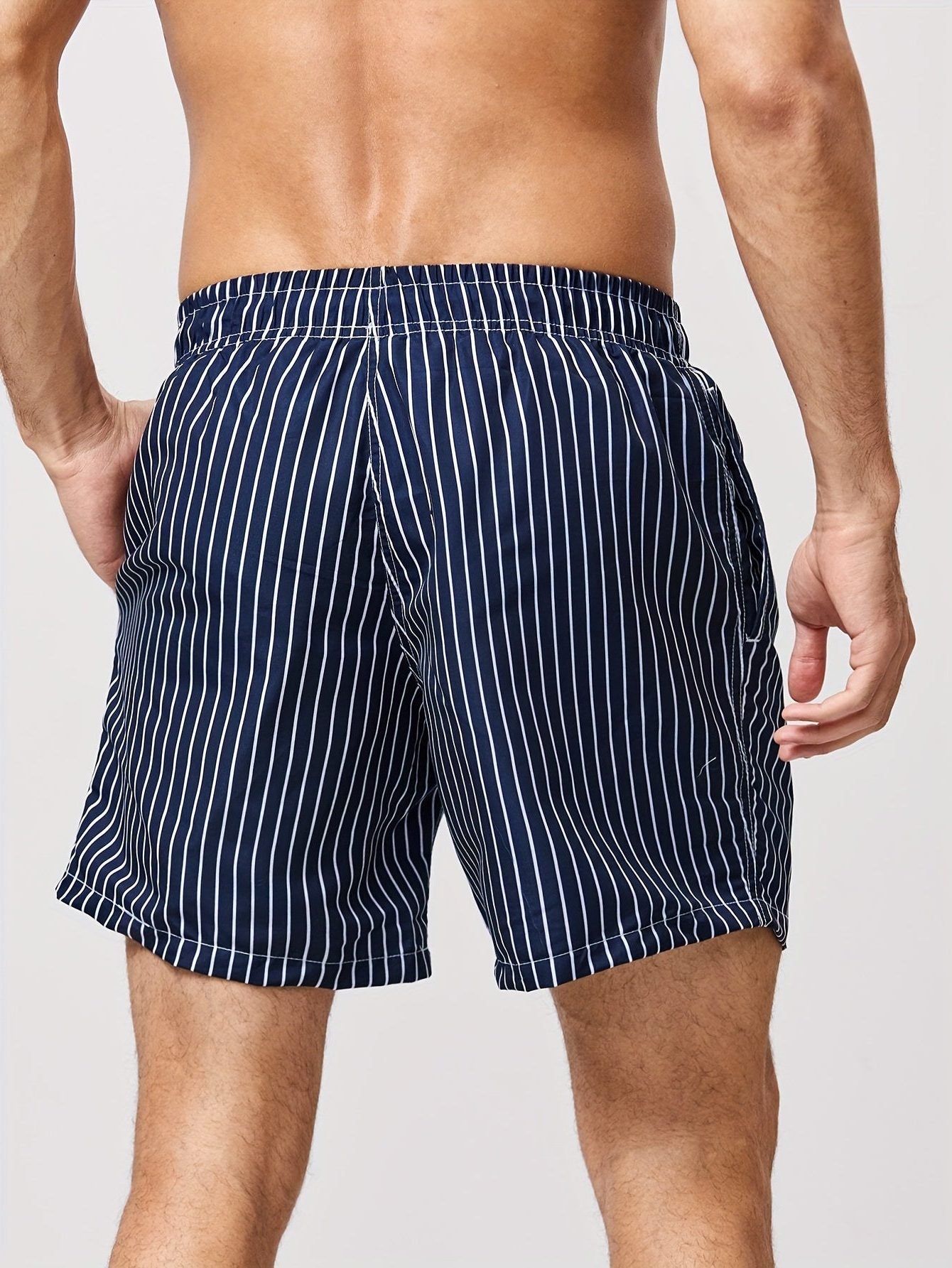 Striped Swim Shorts with Drawstring Waist for Men - View 3
