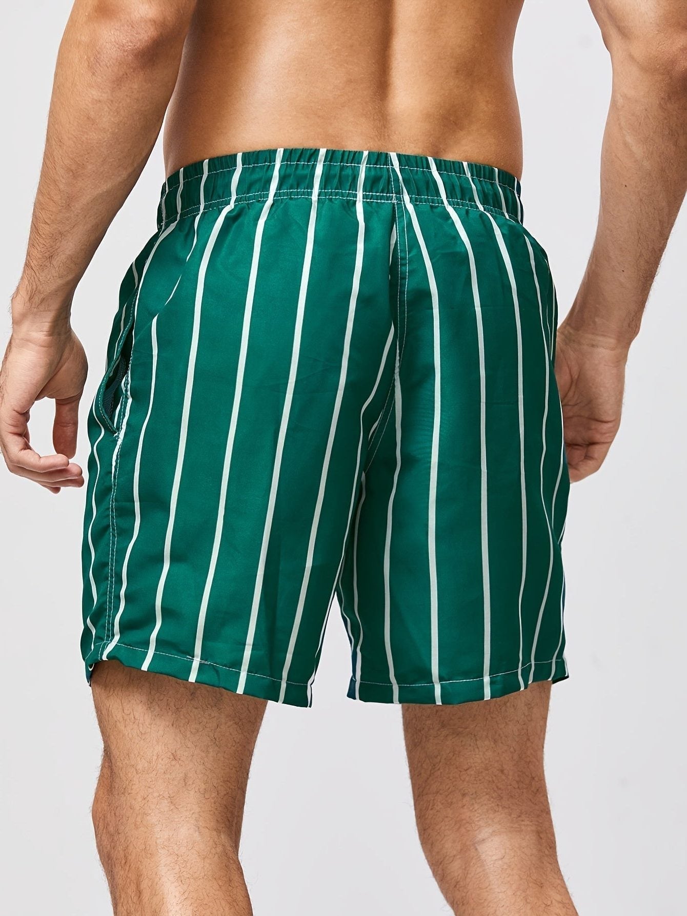Striped Swim Shorts with Drawstring Waist for Men - View 8