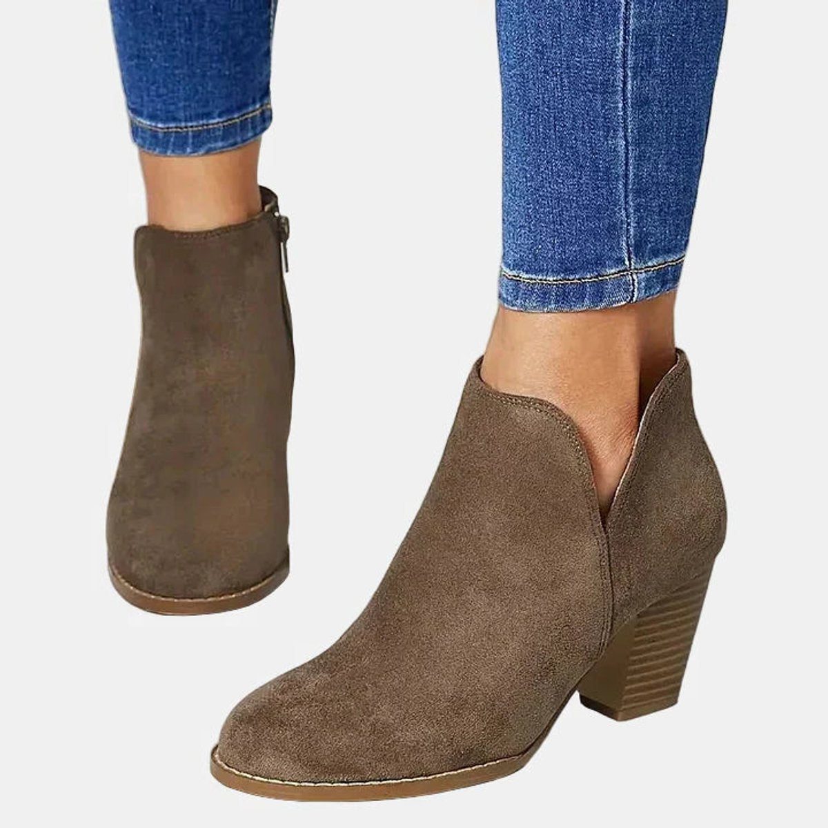 Suede Block Heel Ankle Boots with Zip for Women - View 2