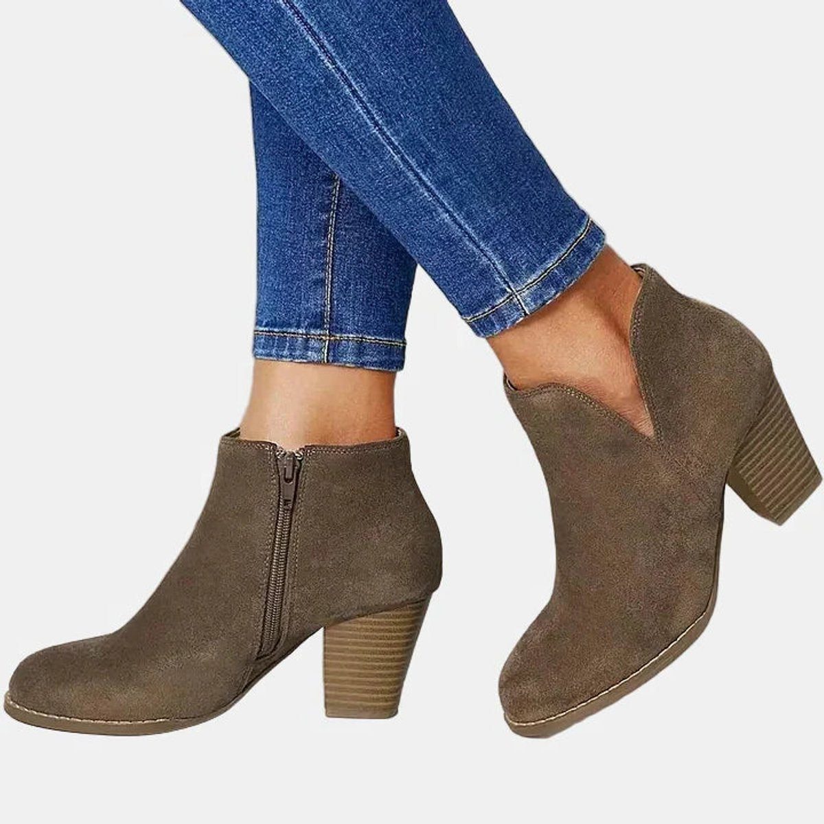 Suede Block Heel Ankle Boots with Zip for Women - View 3