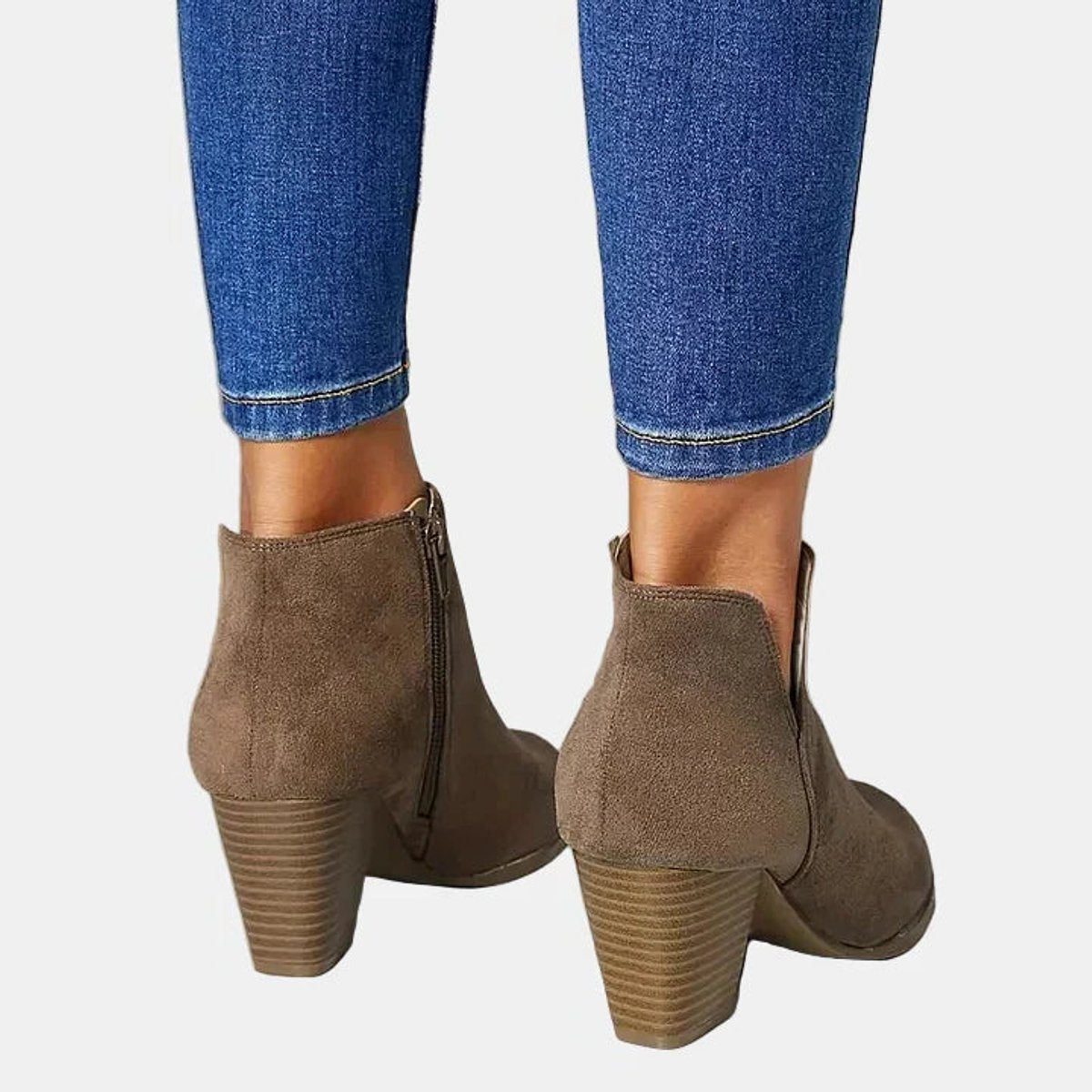 Suede Block Heel Ankle Boots with Zip for Women - View 4