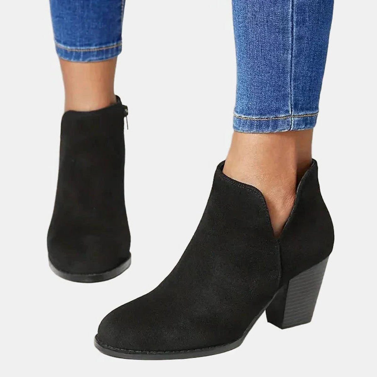 Suede Block Heel Ankle Boots with Zip for Women - View 6