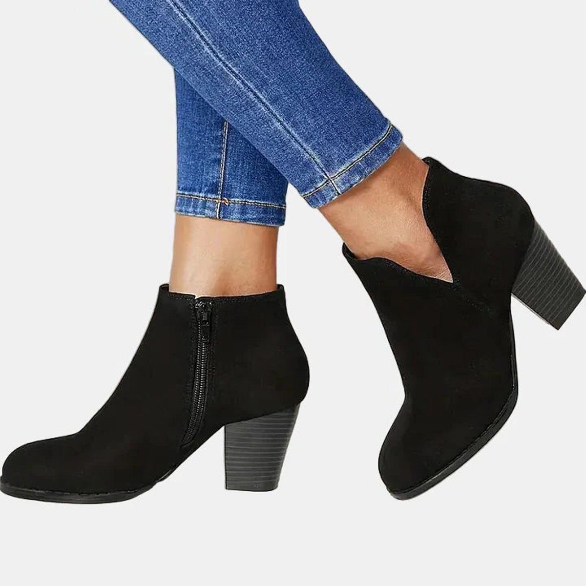 Suede Block Heel Ankle Boots with Zip for Women - View 7