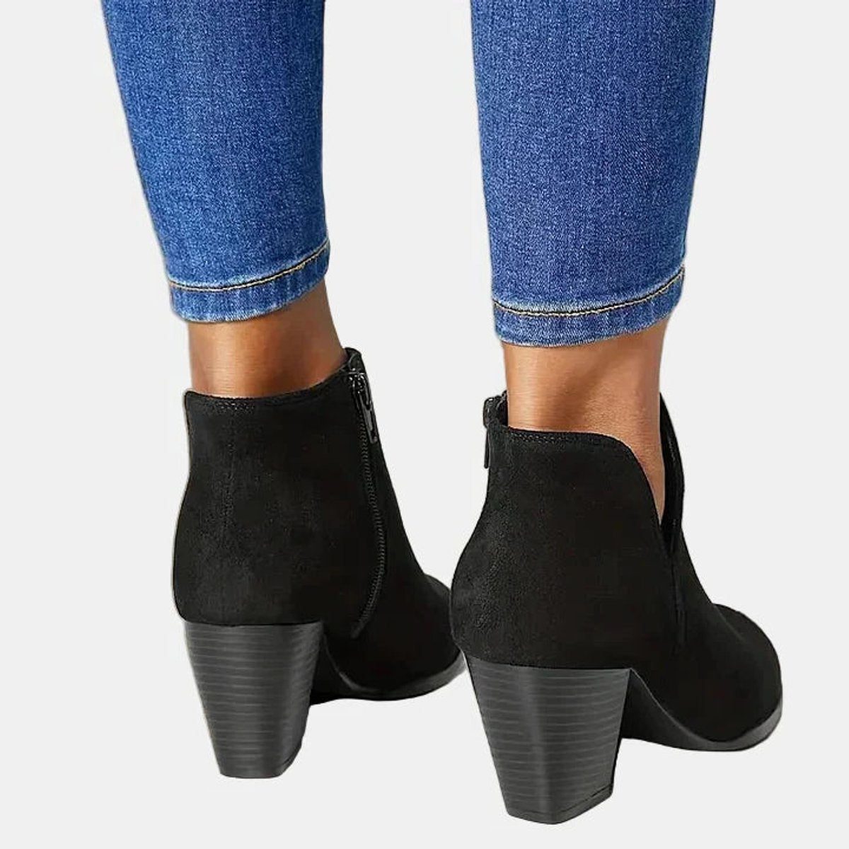 Suede Block Heel Ankle Boots with Zip for Women - View 8