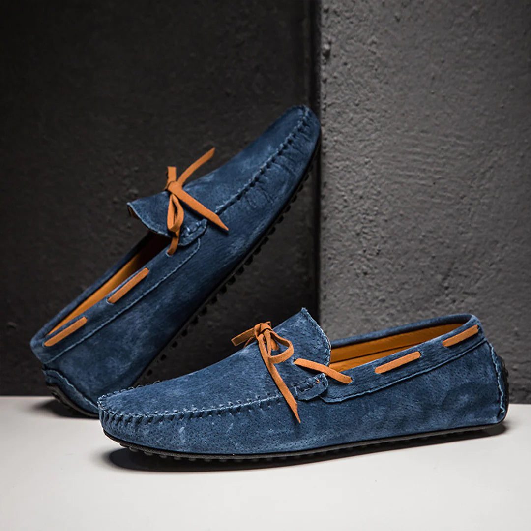 Suede Lace-Up Driving Loafers for Men - Dark Blue