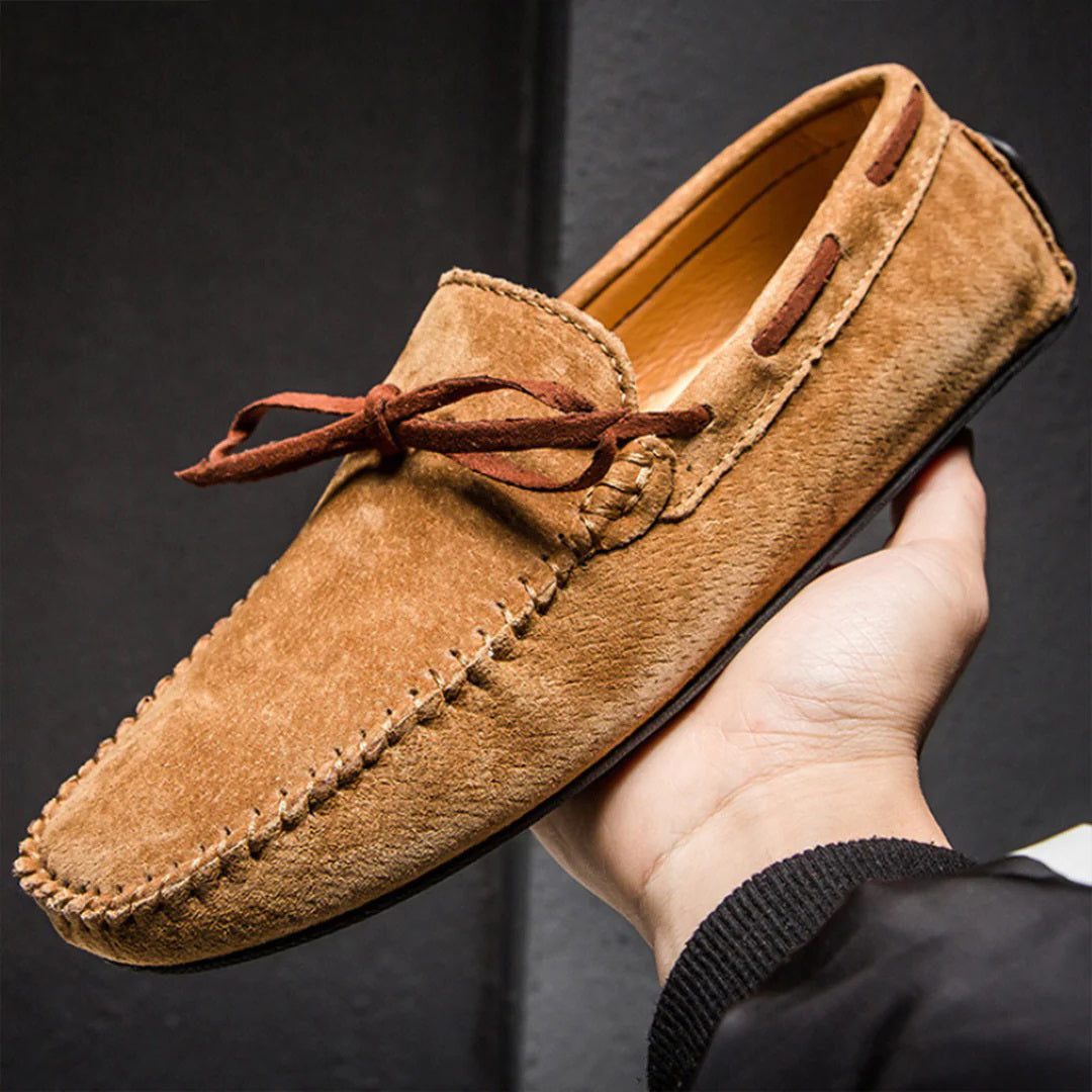 Suede Lace-Up Driving Loafers for Men - Brown