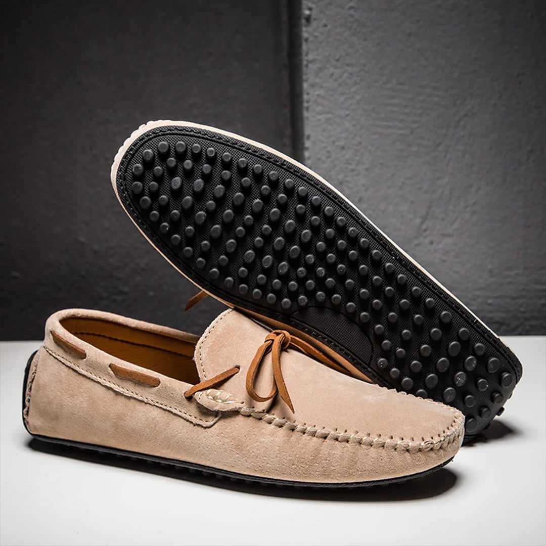 Suede Lace-Up Driving Loafers for Men - Khaki