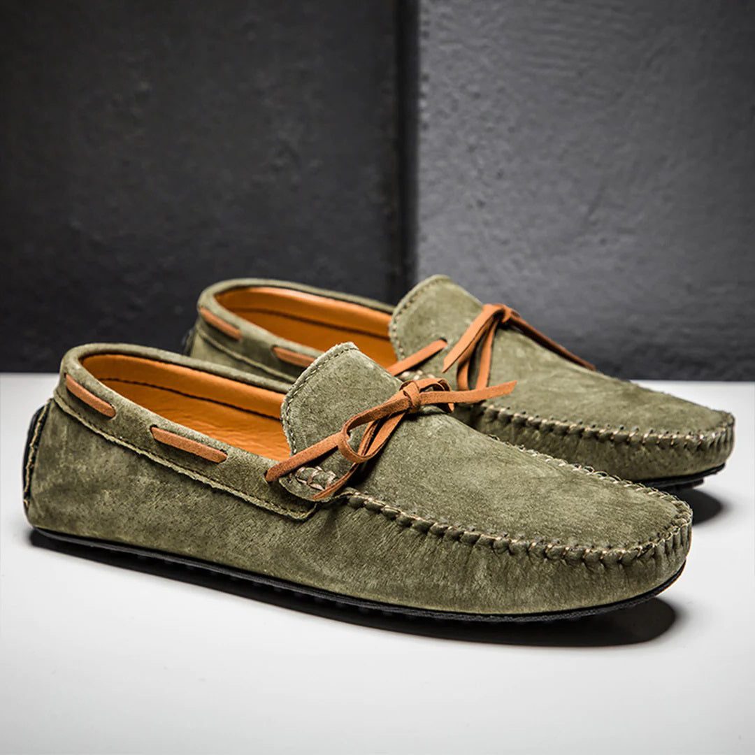 Suede Lace-Up Driving Loafers for Men - Green