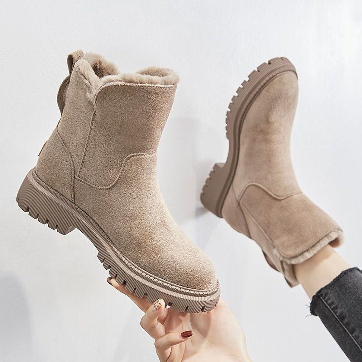 Suede Slip-On Platform Ankle Boots for Women