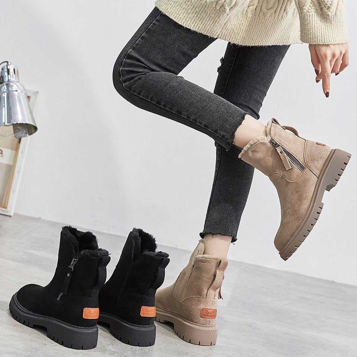 Suede Slip-On Platform Ankle Boots for Women - View 3