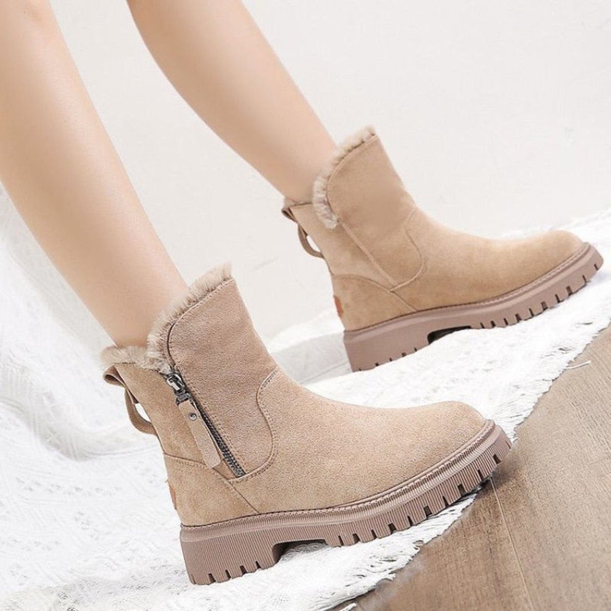 Suede Slip-On Platform Ankle Boots for Women - View 4