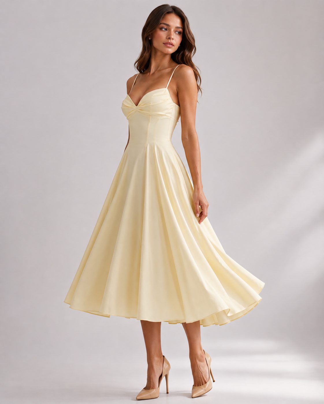 Sweetheart Neckline Fit and Flare Midi Dress for Women
