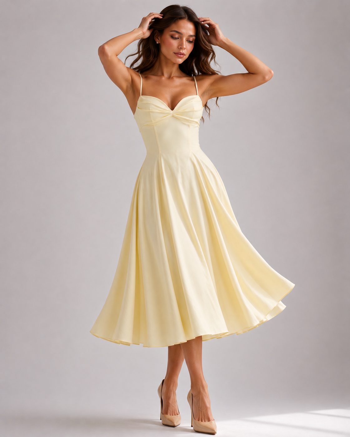 Sweetheart Neckline Fit and Flare Midi Dress for Women - View 2