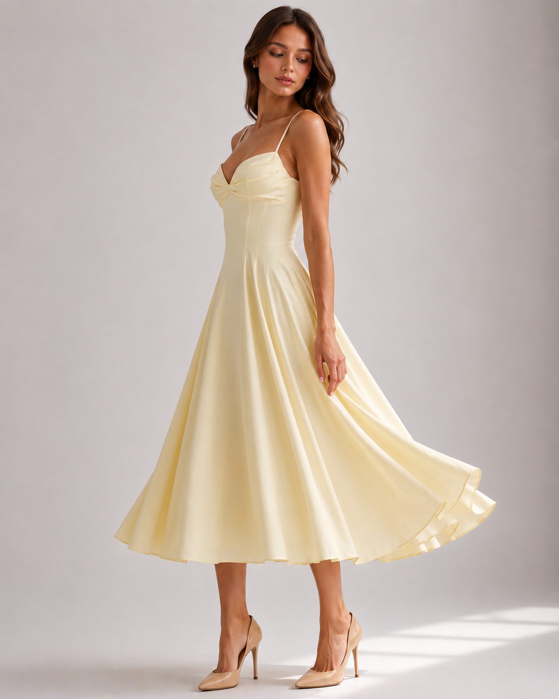 Sweetheart Neckline Fit and Flare Midi Dress for Women - View 4
