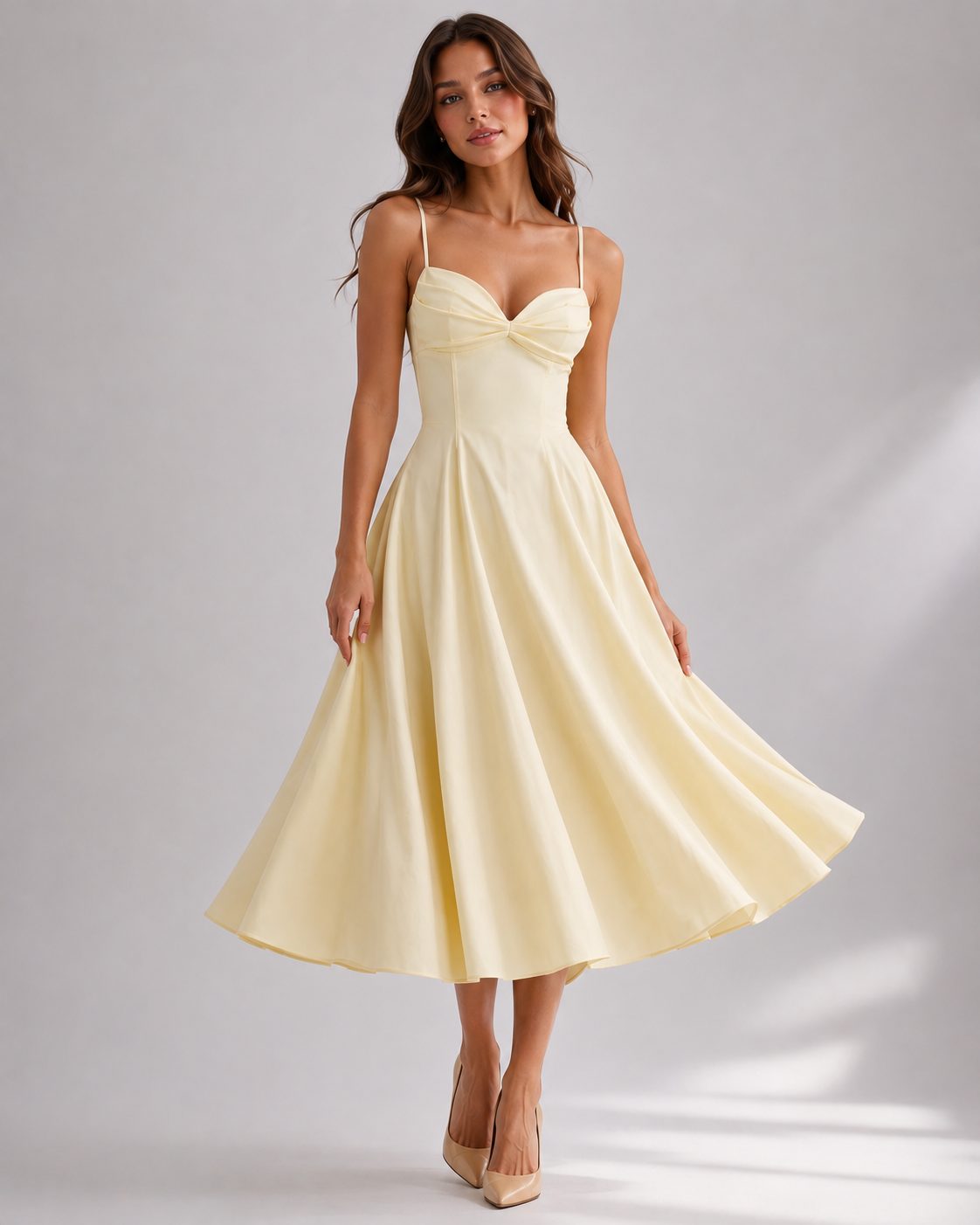 Sweetheart Neckline Fit and Flare Midi Dress for Women - View 5
