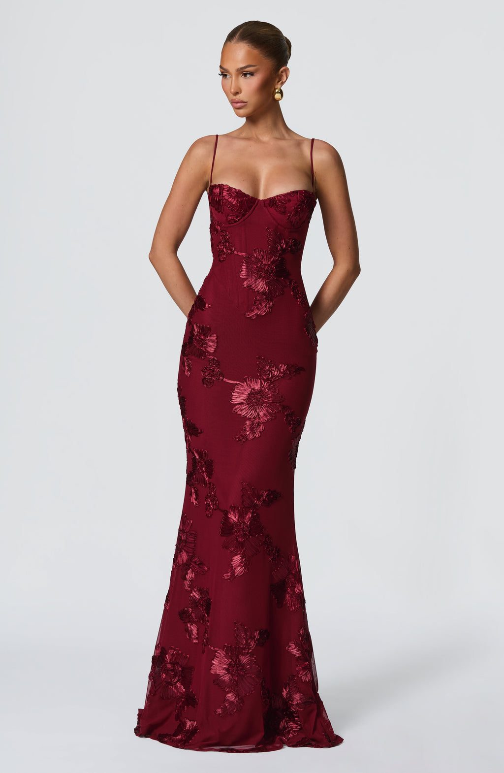 Sweetheart Neckline Floral Appliqué Maxi Dress for Women