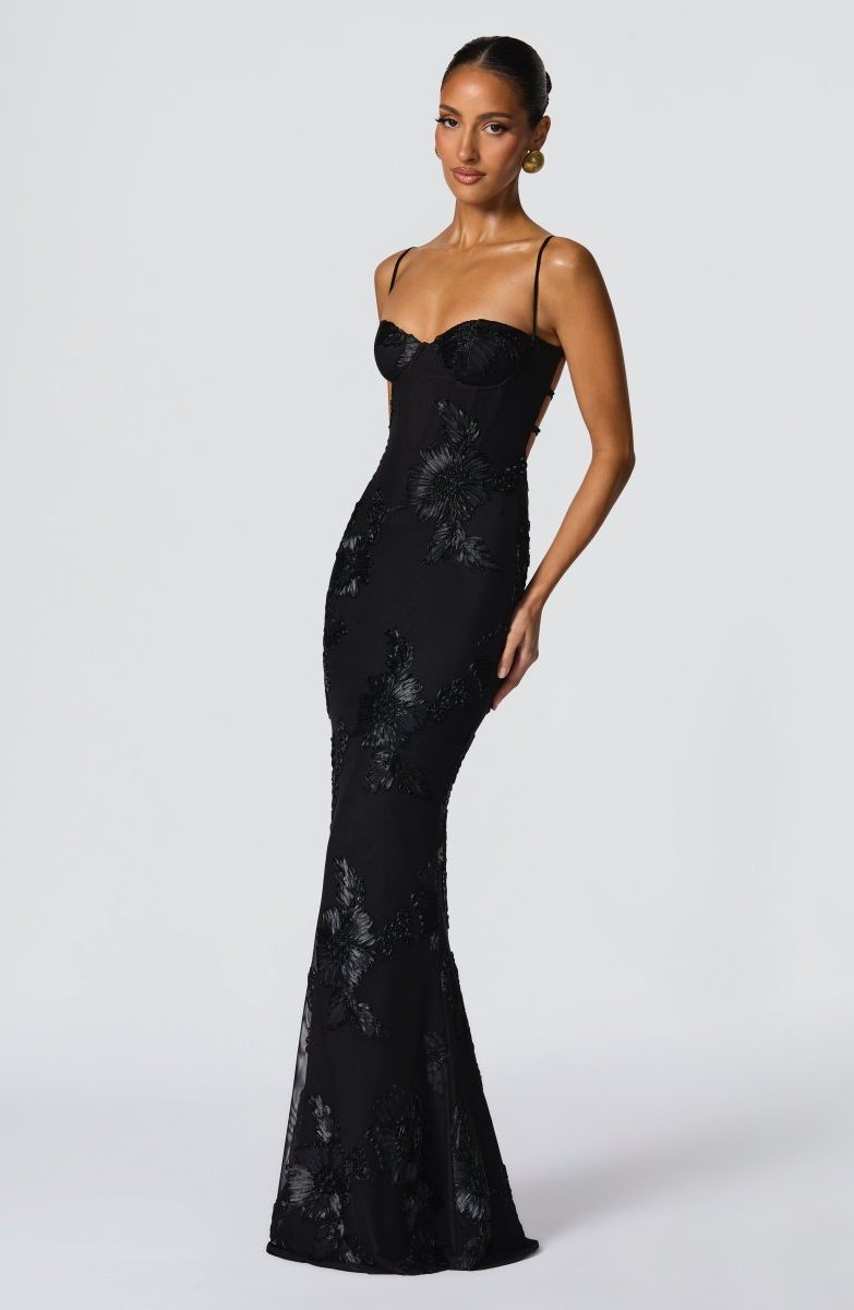 Sweetheart Neckline Floral Appliqué Maxi Dress for Women - View 8