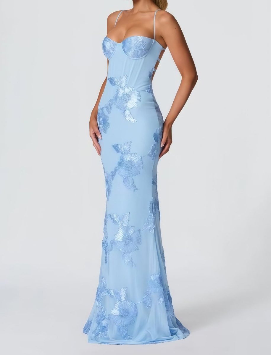 Sweetheart Neckline Floral Appliqué Maxi Dress for Women - View 13