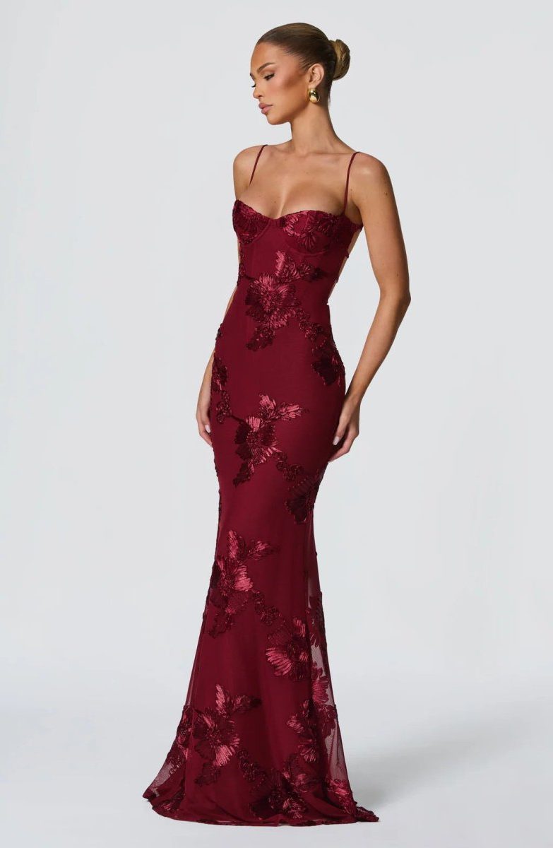 Sweetheart Neckline Floral Appliqué Maxi Dress for Women - View 3